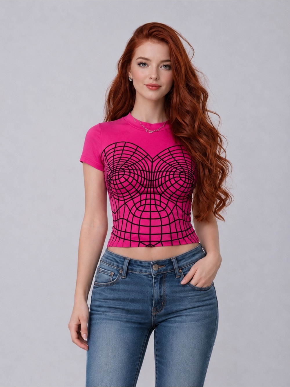 Julia by LoveJ Pink Geometric Graphic Crop Top Women’s‎ Size S Short Sleeve